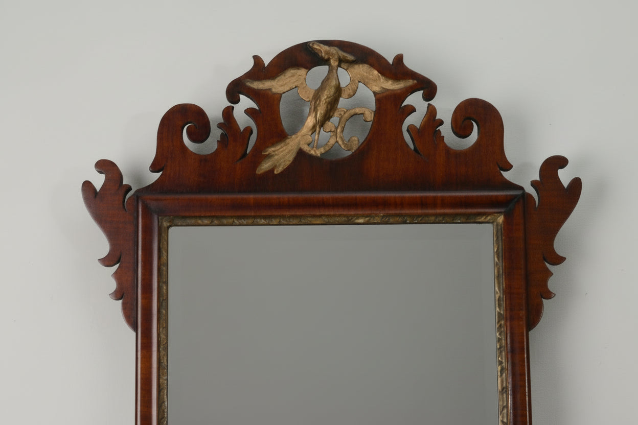 A Georgian Mahogany and Parcel Gilt Fretwork Wall mirror