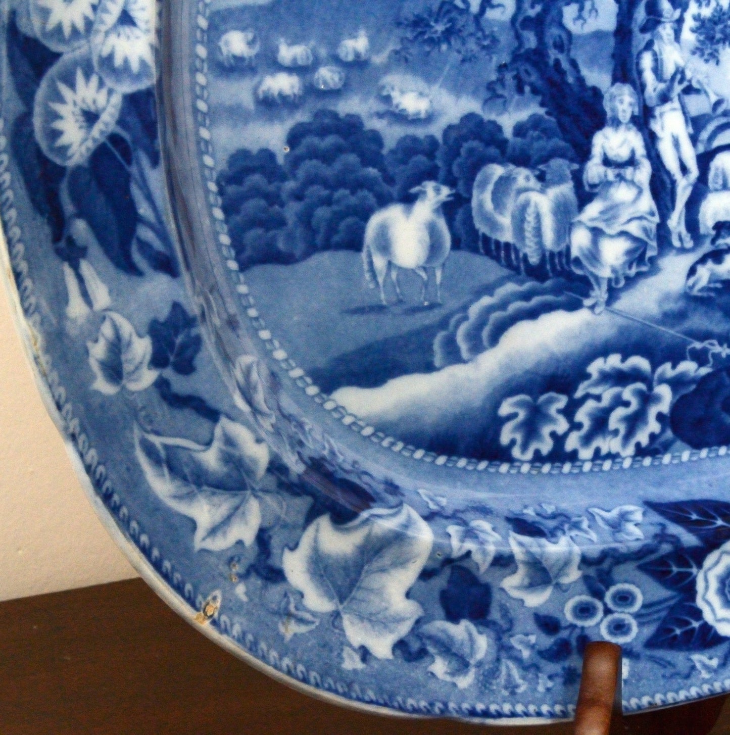 A Piping Shepherd Pattern Blue and White Serving Dish