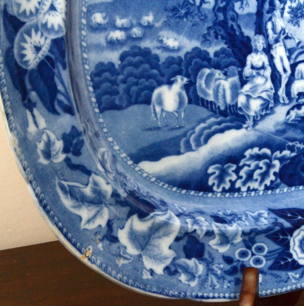 A Piping Shepherd Pattern Blue and White Serving Dish