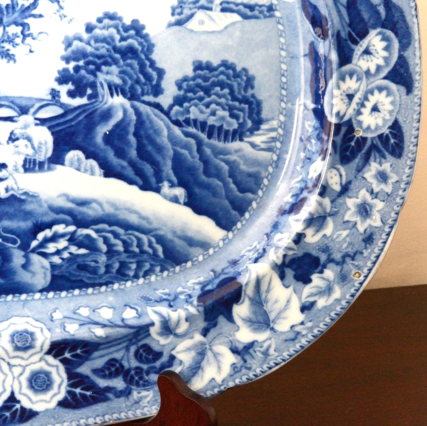 A Piping Shepherd Pattern Blue and White Serving Dish