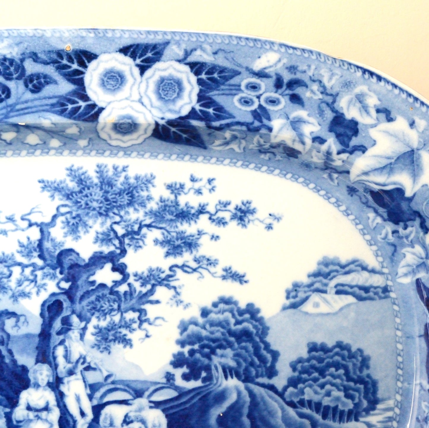 A Piping Shepherd Pattern Blue and White Serving Dish
