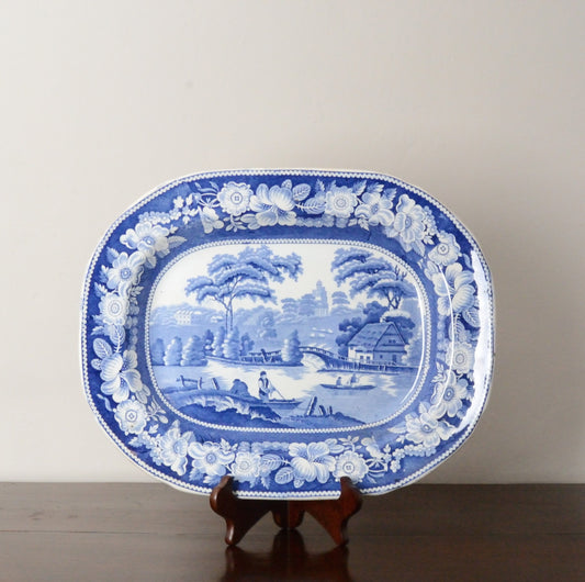 A Blue and White Serving Dish 'Wild Rose' Pattern