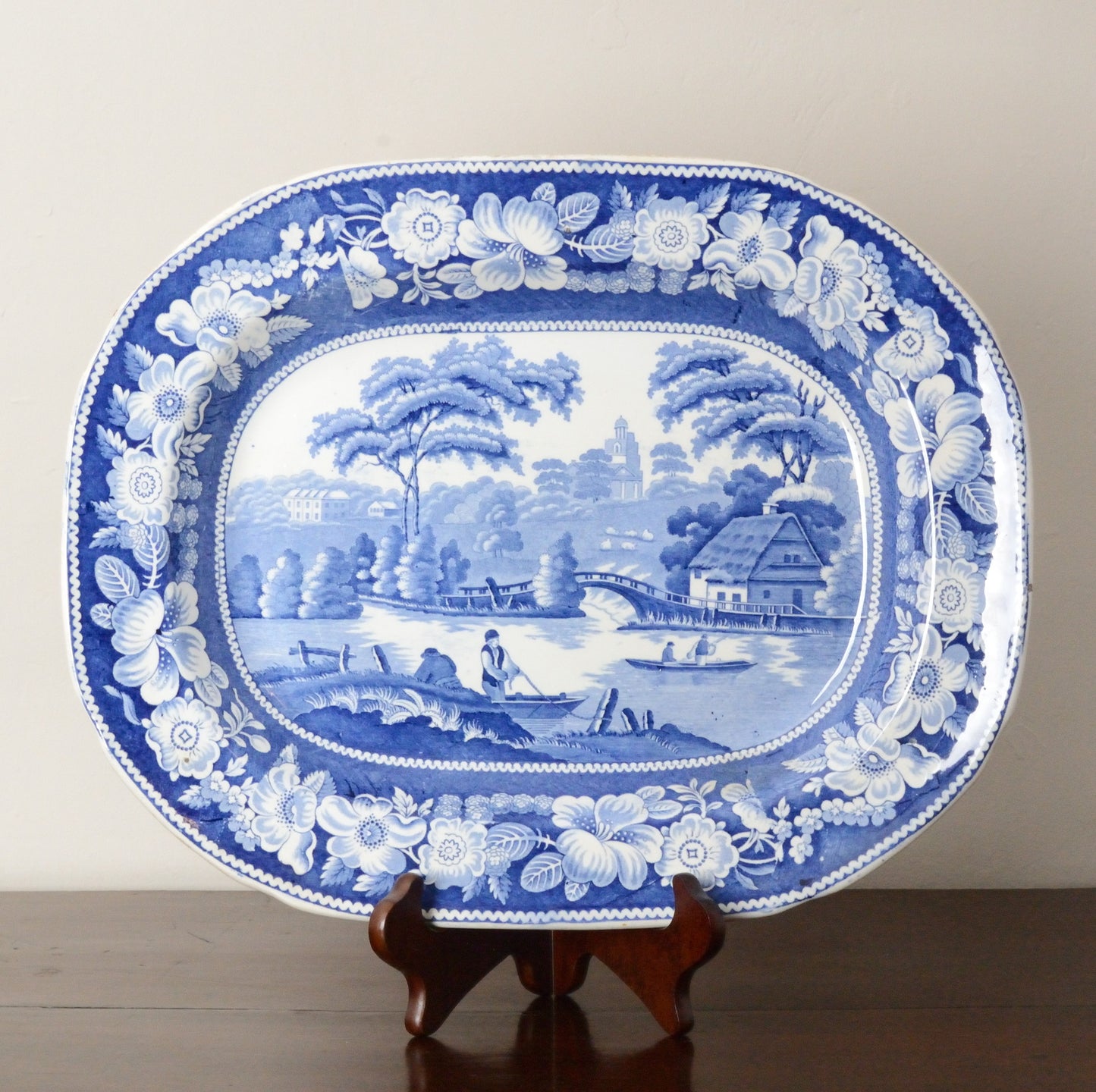 A Blue and White Serving Dish 'Wild Rose' Pattern