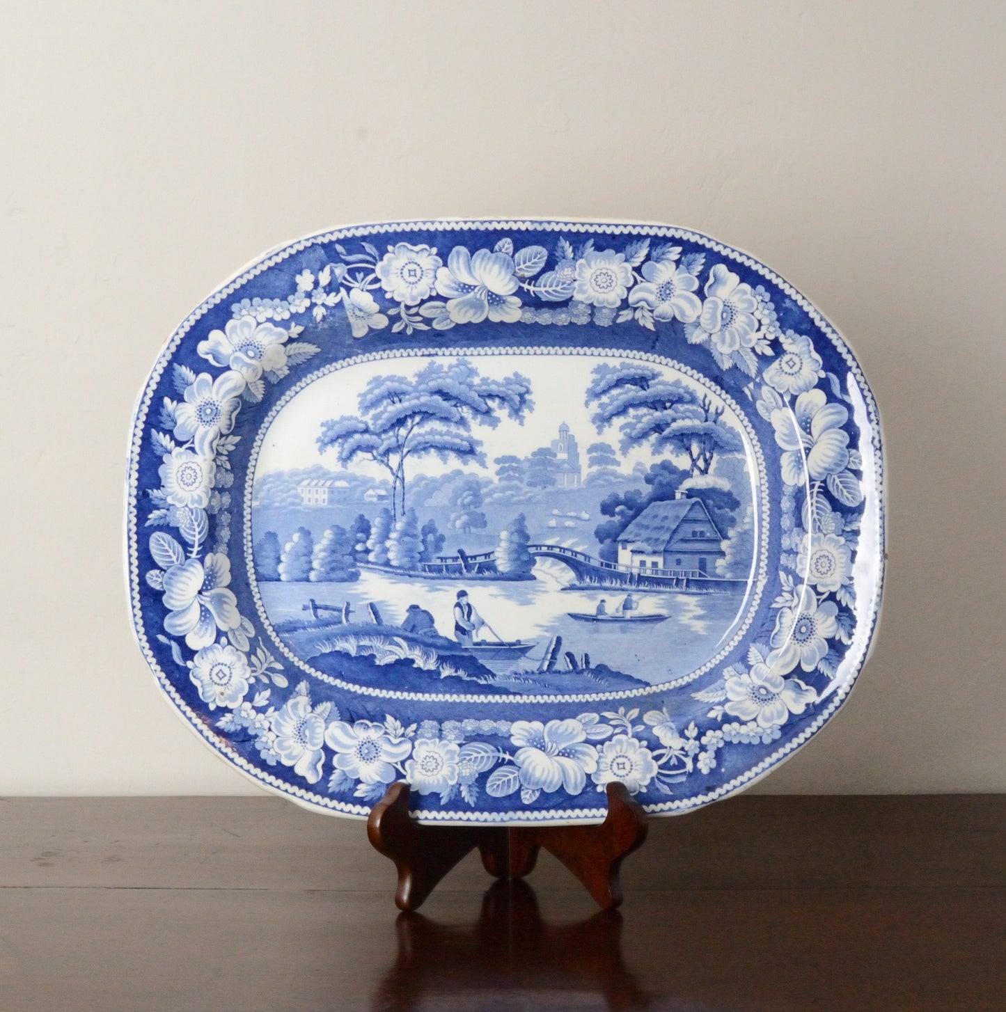 A Blue and White Serving Dish 'Wild Rose' Pattern