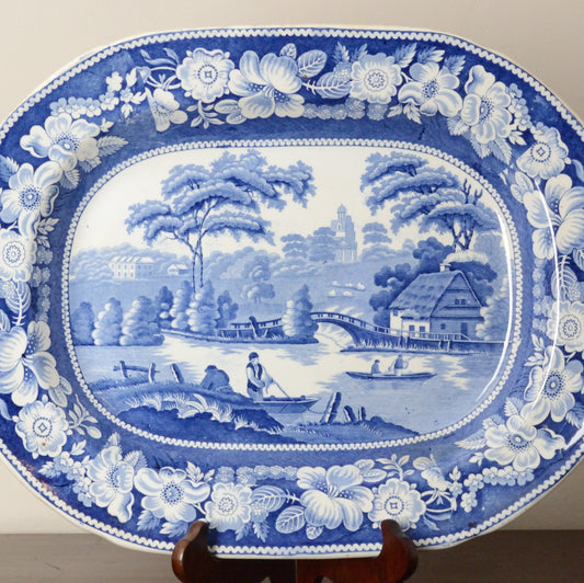 A Blue and White Serving Dish 'Wild Rose' Pattern