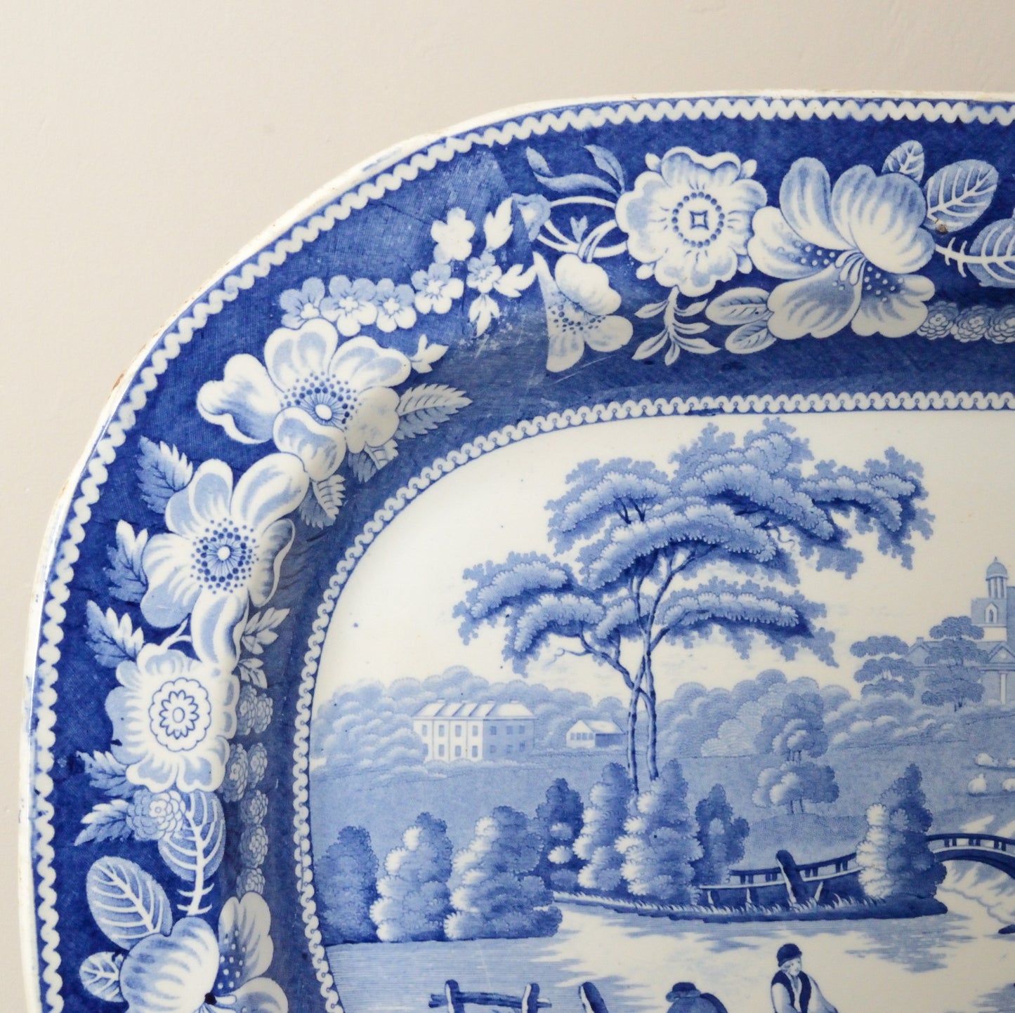 A Blue and White Serving Dish 'Wild Rose' Pattern