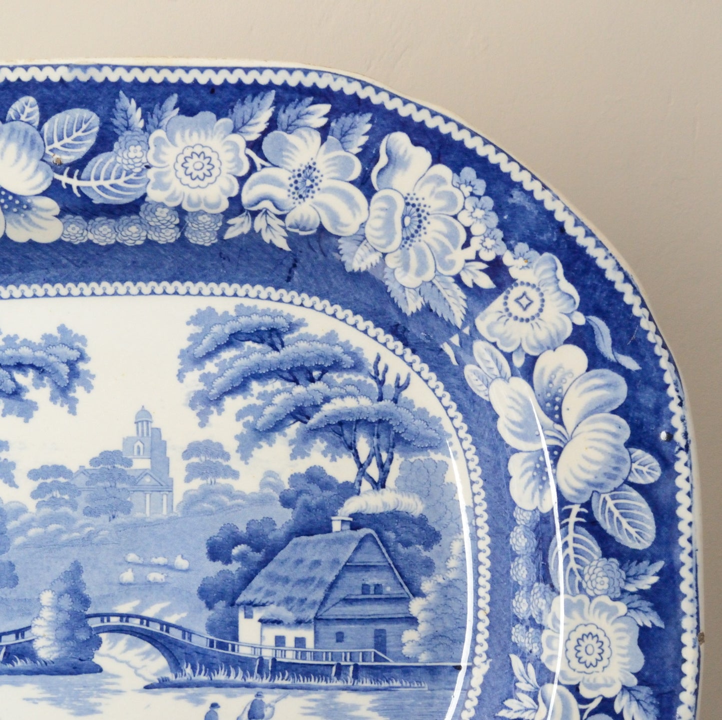 A Blue and White Serving Dish 'Wild Rose' Pattern