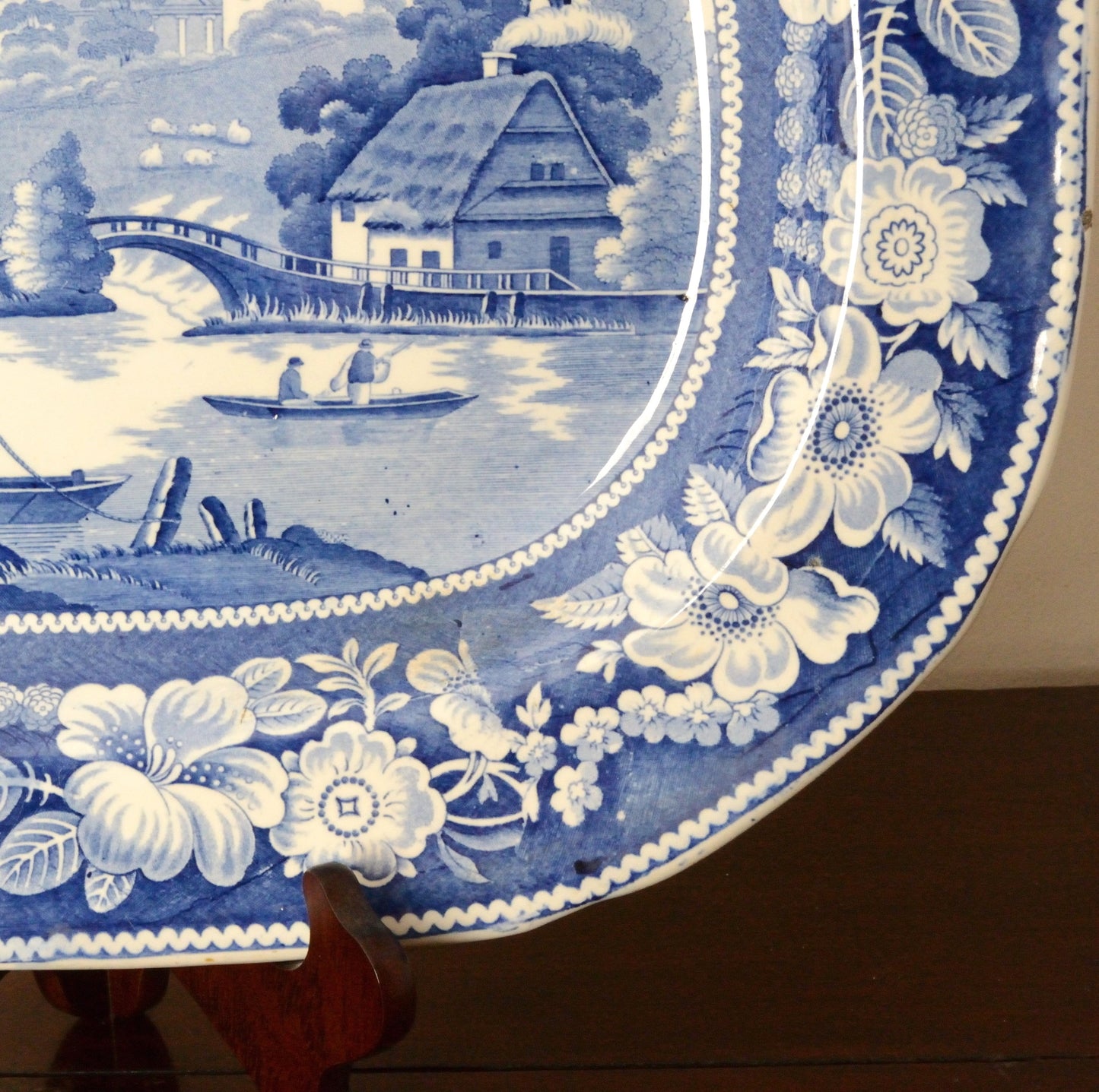 A Blue and White Serving Dish 'Wild Rose' Pattern