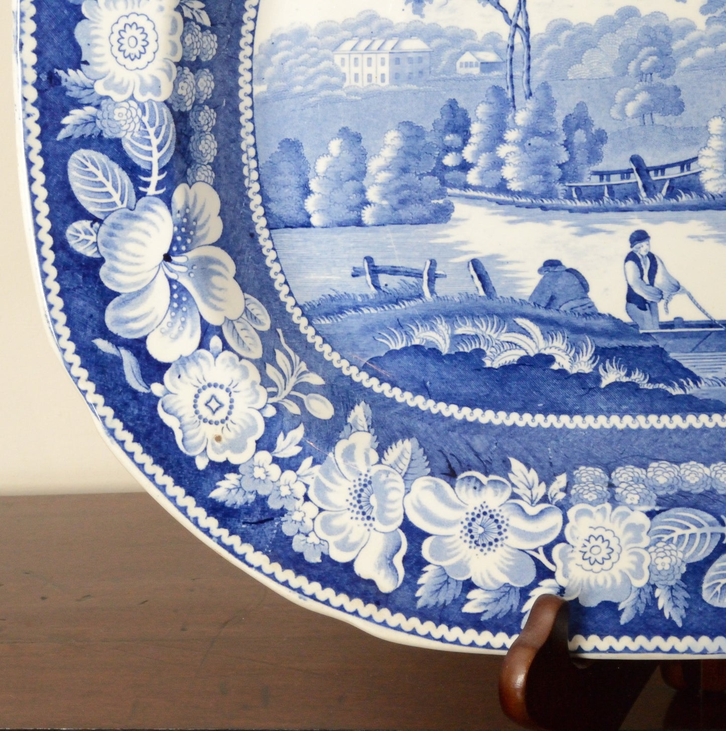 A Blue and White Serving Dish 'Wild Rose' Pattern