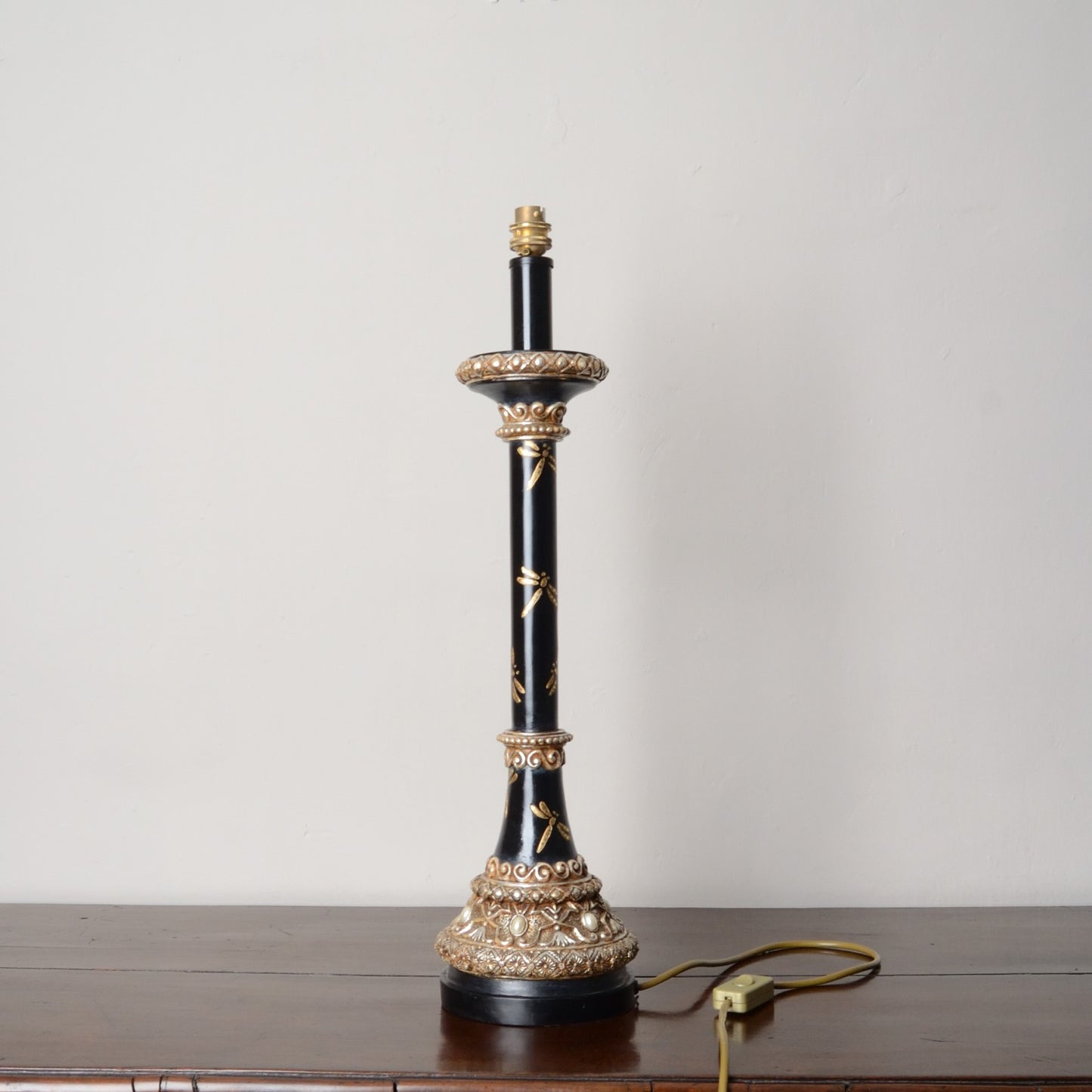 A Pair of Black Japanned and Hand Painted Table Lamps