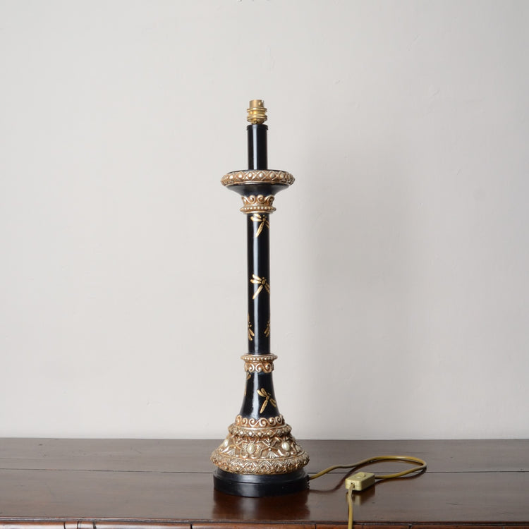 A Pair of Black Japanned and Hand Painted Table Lamps