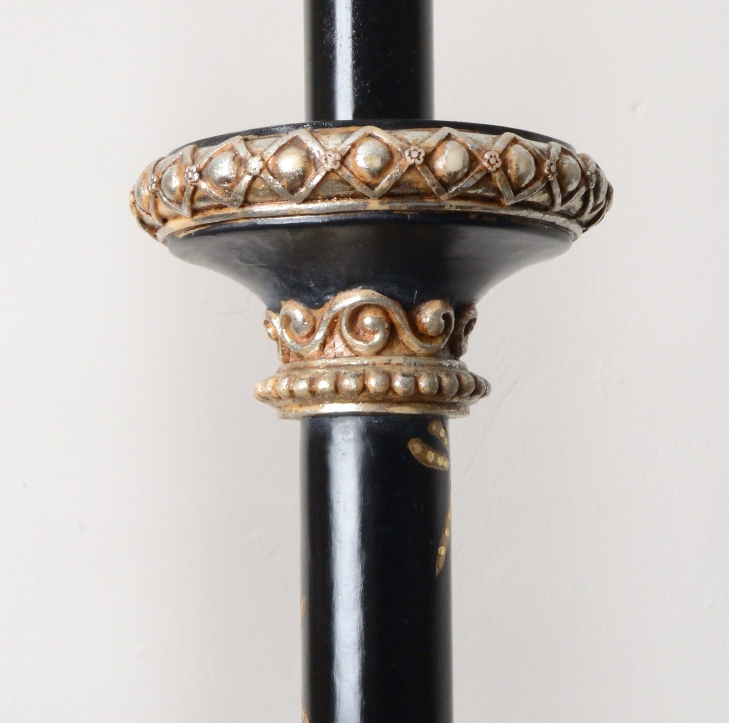 A Pair of Black Japanned and Hand Painted Table Lamps