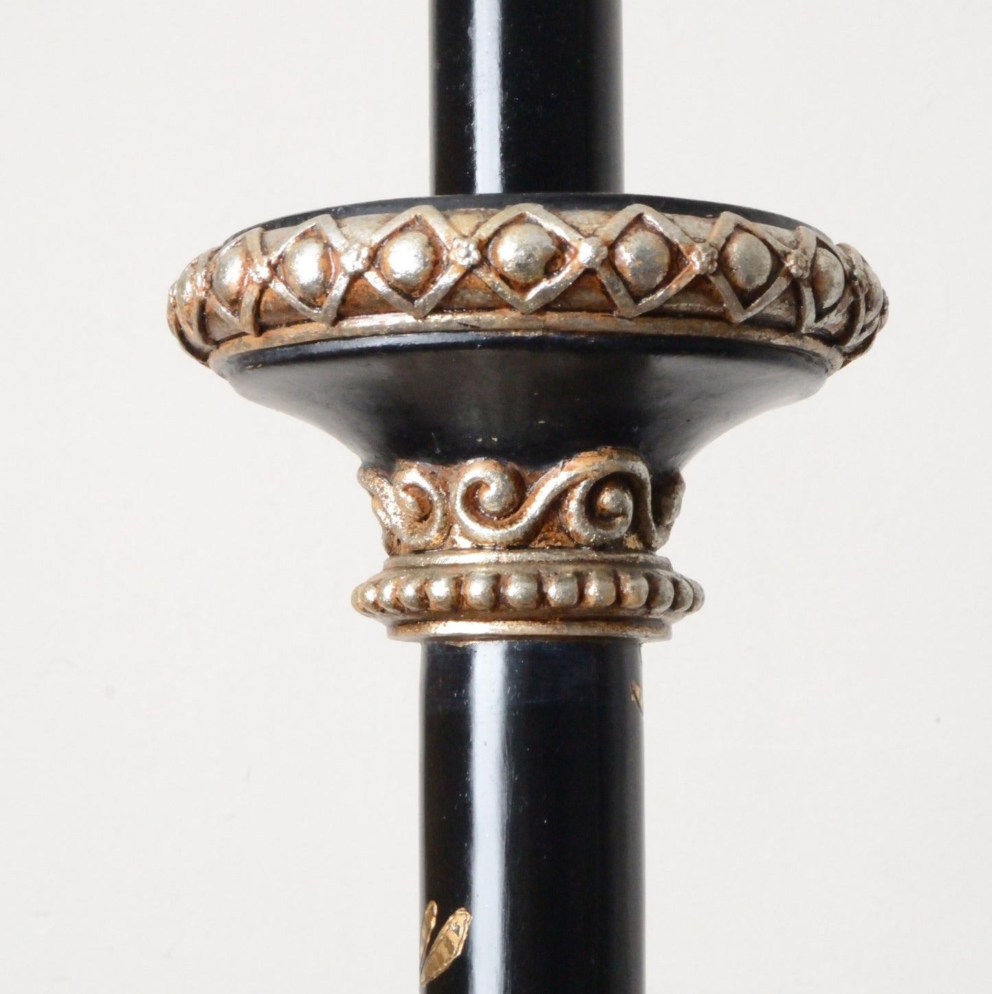 A Pair of Black Japanned and Hand Painted Table Lamps