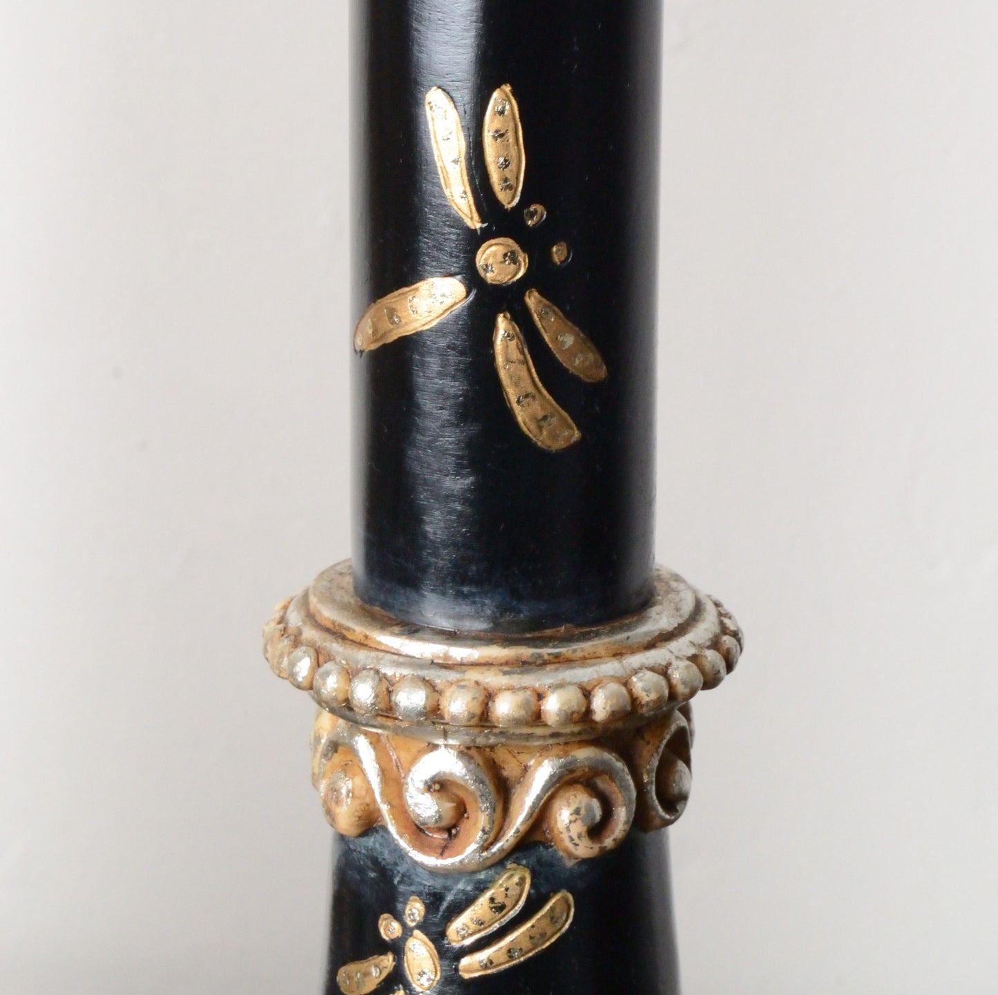 A Pair of Black Japanned and Hand Painted Table Lamps