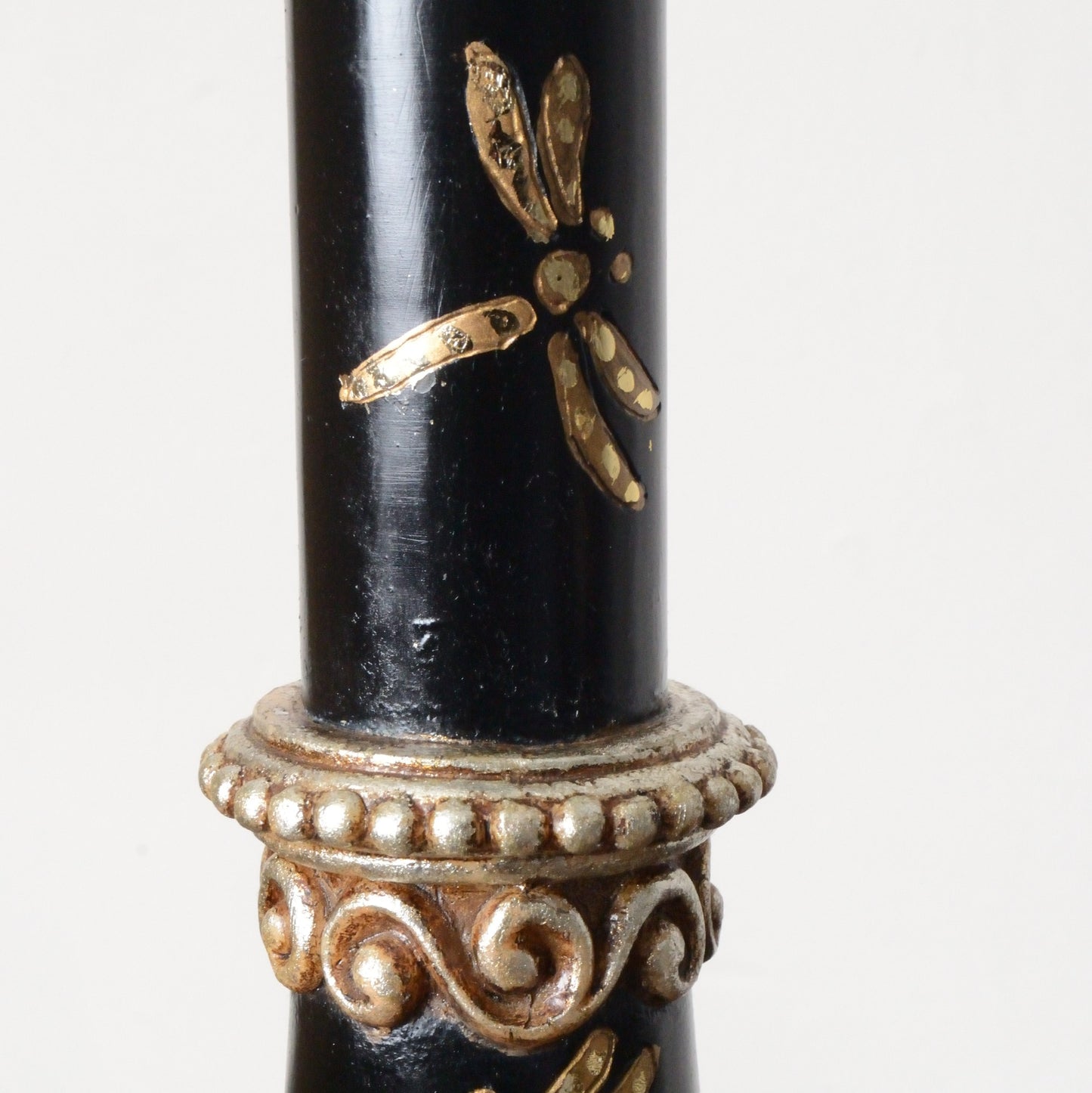A Pair of Black Japanned and Hand Painted Table Lamps