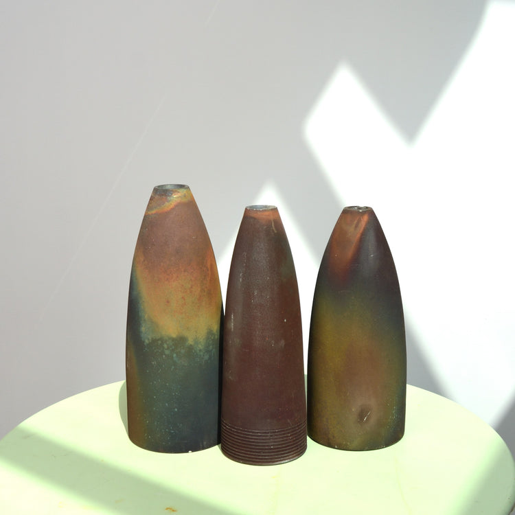 A Collection of Three Raku Conical Sculptures by Andrew Niblett