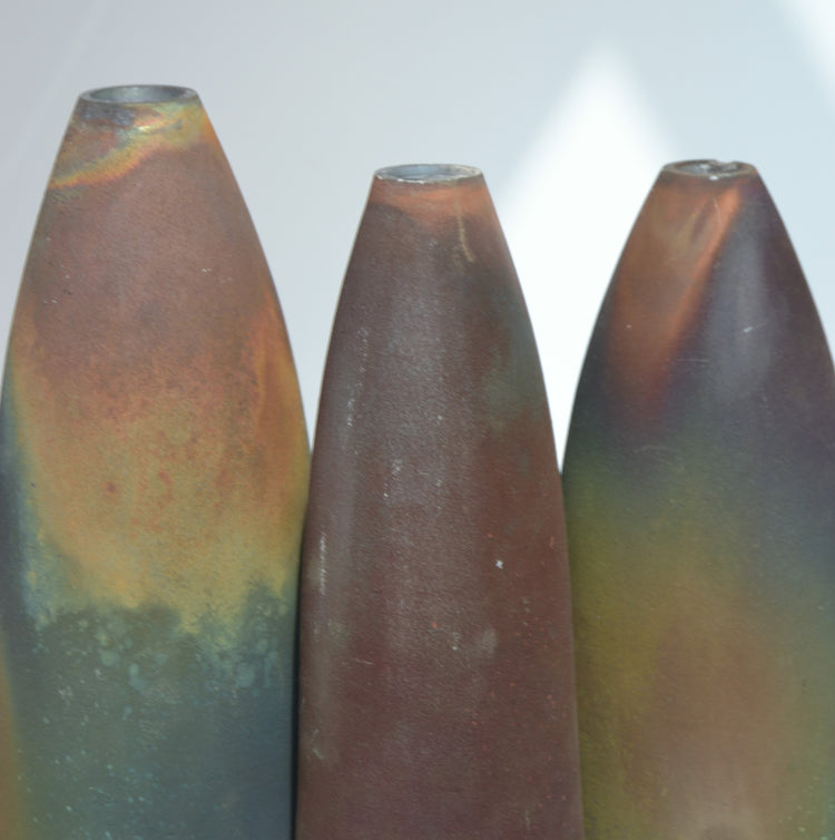 A Collection of Three Raku Conical Sculptures by Andrew Niblett
