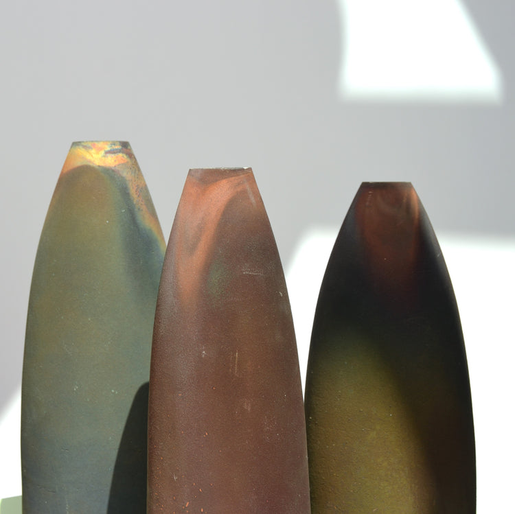 A Collection of Three Raku Conical Sculptures by Andrew Niblett