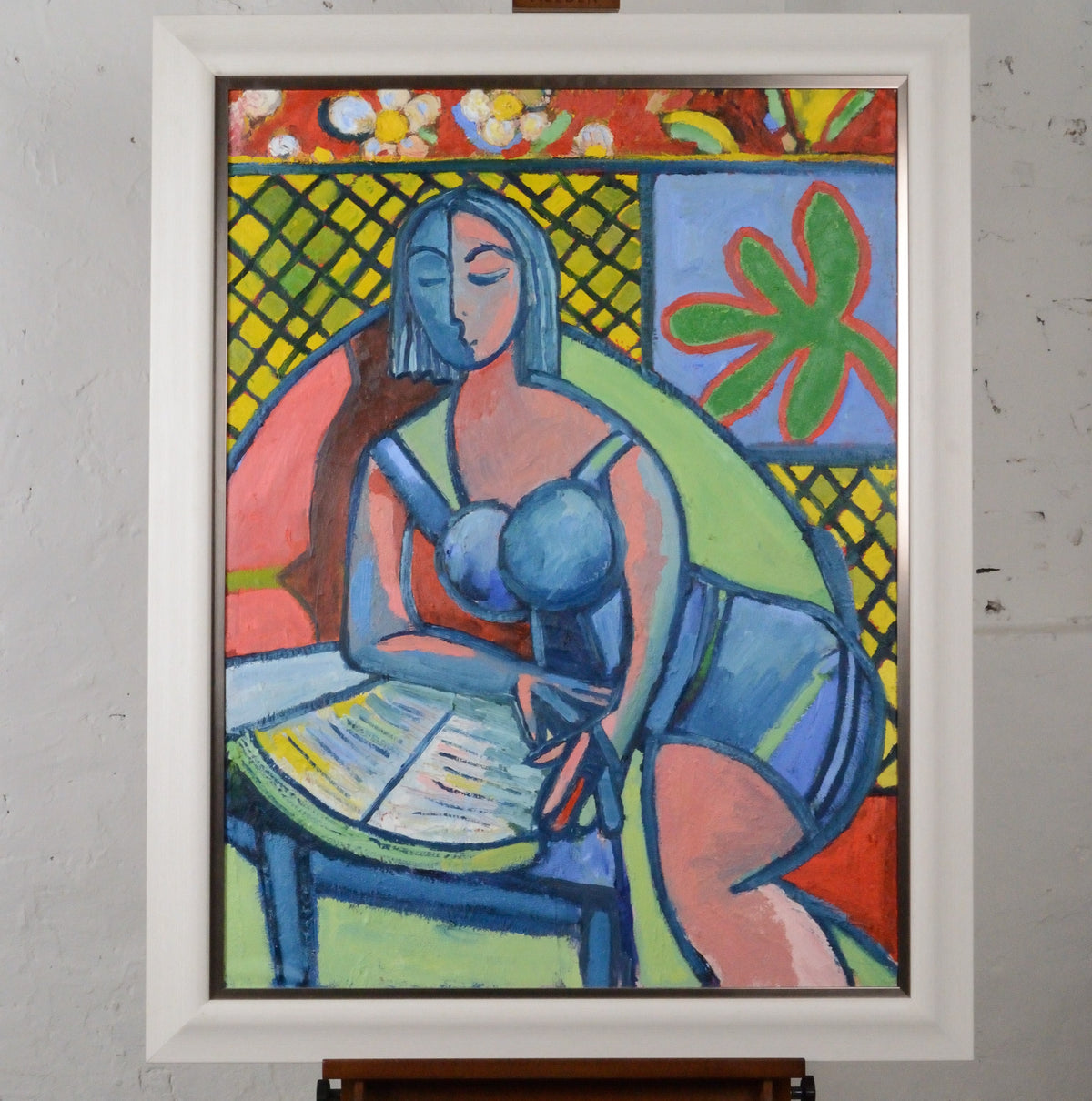 A Girl Reading the Sunday supplements    Oil on Board - Richard Gower