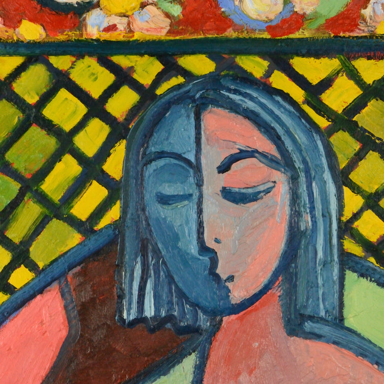 A Girl Reading the Sunday supplements    Oil on Board - Richard Gower