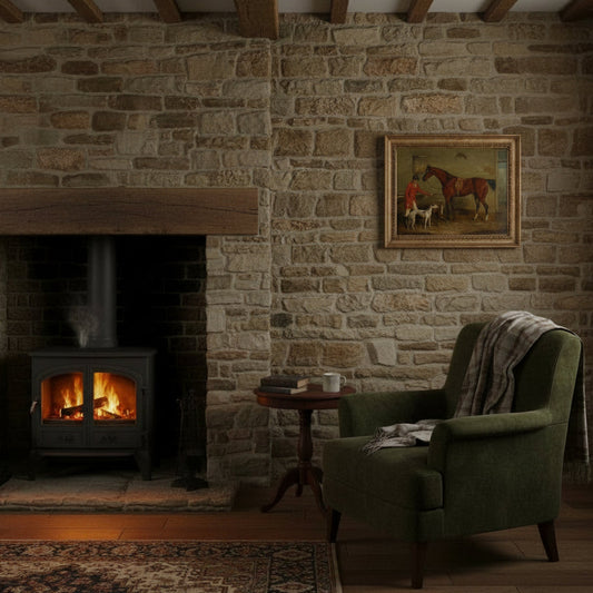Huntsman with his dogs and horse in a stable  Oil on Canvas 19th Century