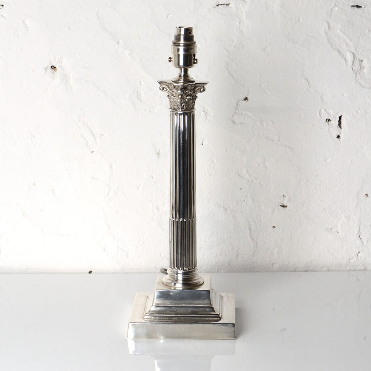 A 19th Century Silver Plated Corinthian Column Table Lamp