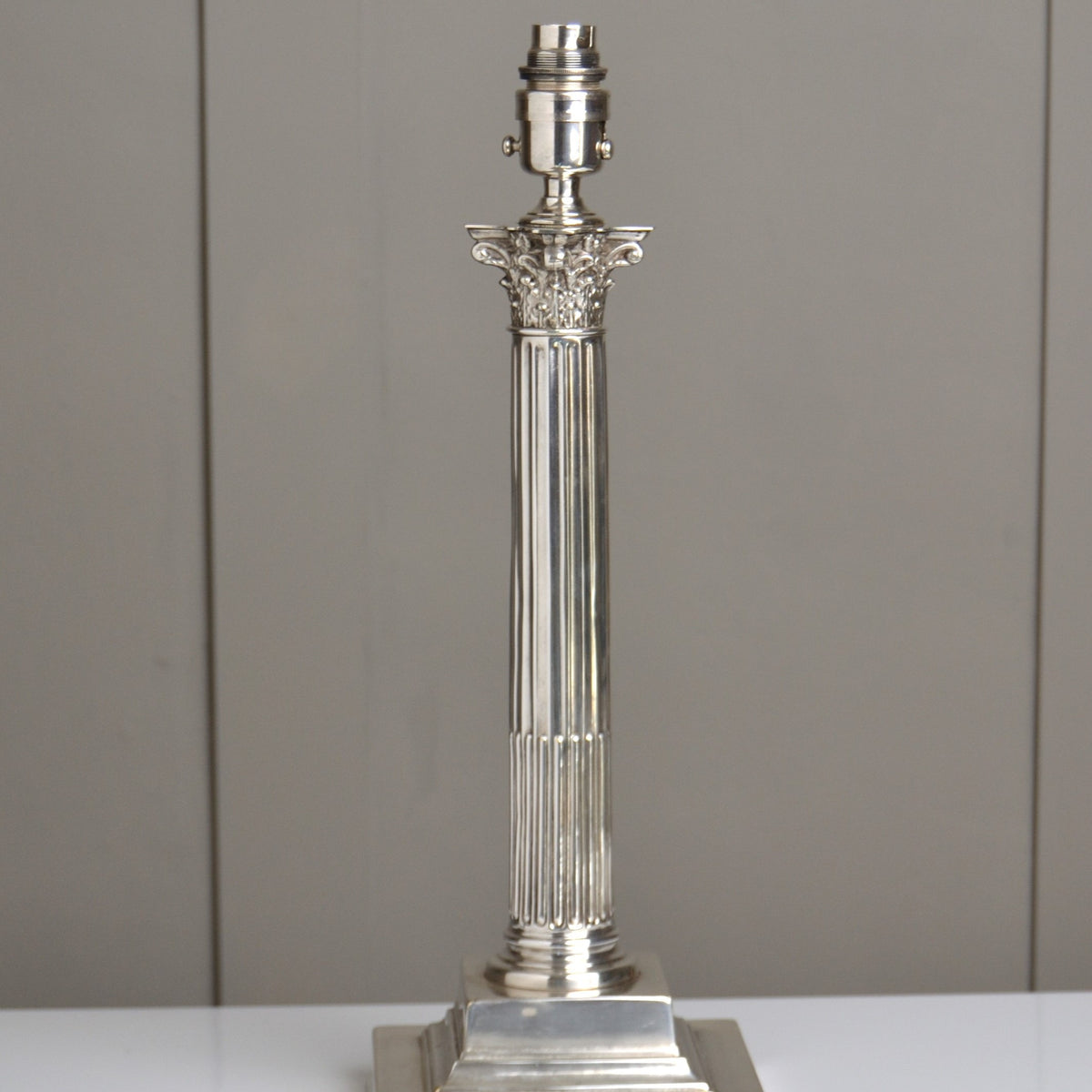 A 19th Century Silver Plated Corinthian Column Table Lamp