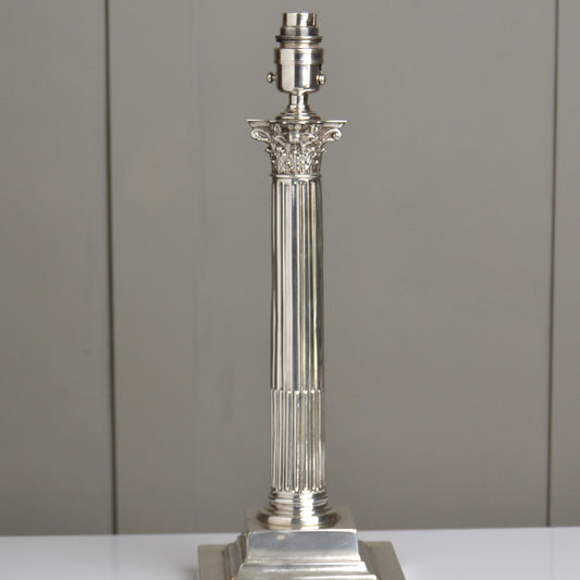 A 19th Century Silver Plated Corinthian Column Table Lamp