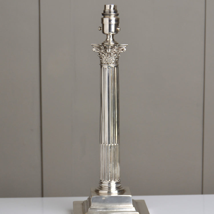 A 19th Century Silver Plated Corinthian Column Table Lamp